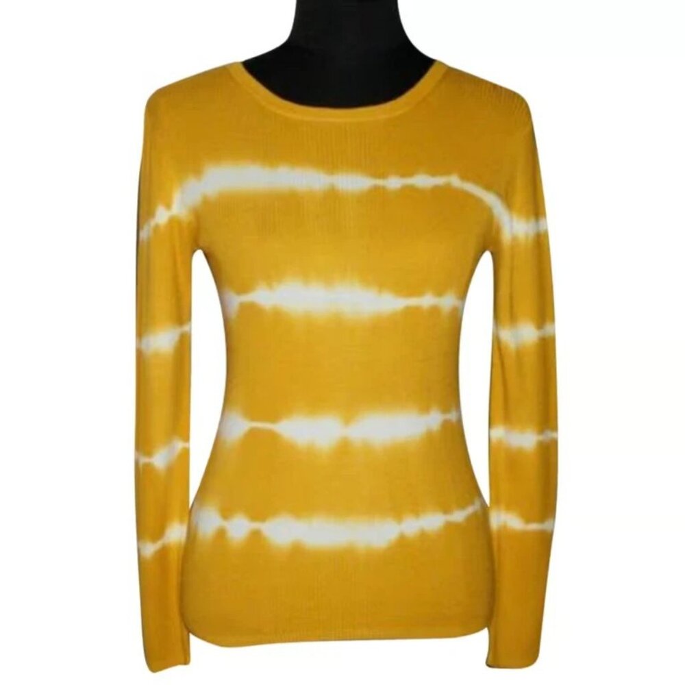 MICHAEL KORS Yellow Tie-Dye Rib-Knit Crewneck Sweater Top SMALL NWT $99.00